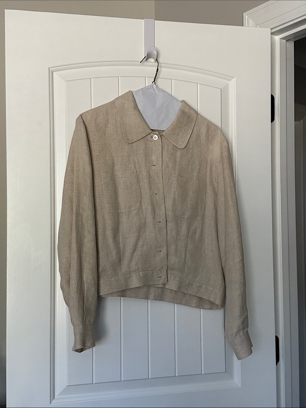 Talbots Beige Linen-Blend Button Front Jacket
